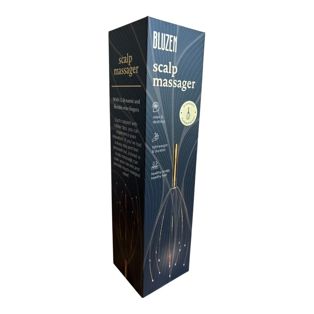 Bluzen Scalp Massager 12 Flexible Wire Fingers Gold Stress Relief New‎ in Box